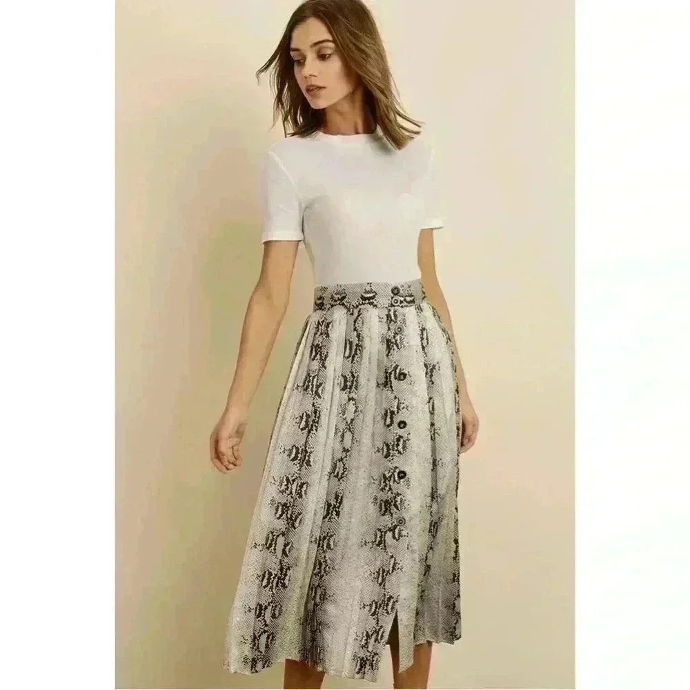 Dress Forum Women's Snakeskin Print Pleated Midi Skirt Size Large